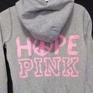 PINK, small, grey zip front sweatshirt hoodie Hope